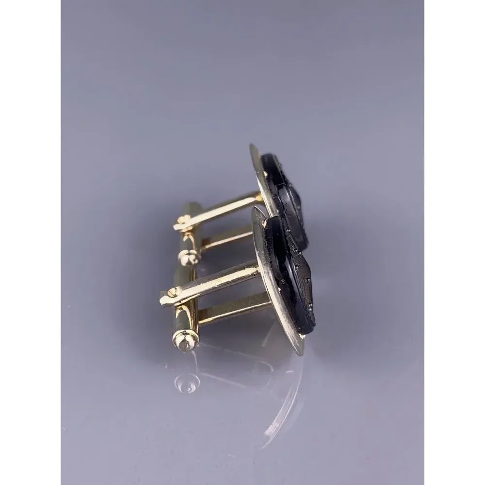 Brown Copper Lucite Seashell Cufflinks Gold Tone Rays Shell Lines Vintage